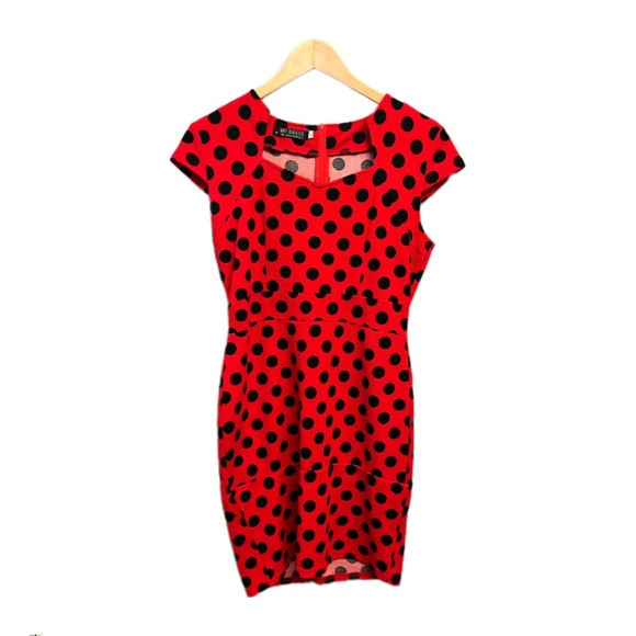 MF Dress Red 50’s style Polka Dot Body Con Dress - Picture 1 of 2
